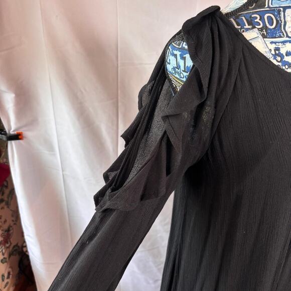 Old Navy Black Midi Dress Cold Shoulder Long Sleeve Size S Boho - Picture 4 of 8